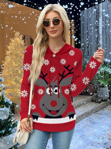 MixShe Women’s Color Block Knit Hoodie – Casual Long Sleeve Pullover Sweater Tops with Pocket