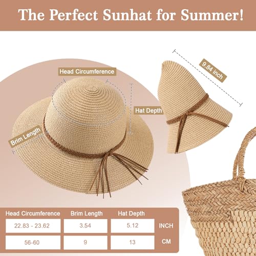 Image of Beach Hats for Women - Sun Hat Womens, Wide Brim Straw Womens Sun Hat with Wind Lanyard Roll Up Foldable UV Protection