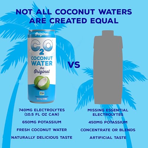 C2O - Coconut Water, The Original Flavor (12 Pack) - Made with Fresh Coconut Water - Plant Based - Non GMO - Canned Water - Natural Hydration, Electrolytes, & Potassium - 12 Slim Cans, 10.5 FL OZ
