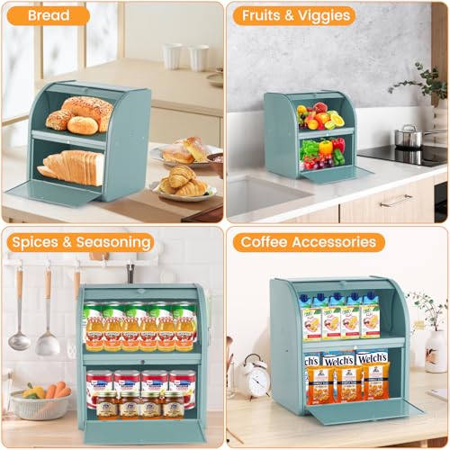 Esilihom Bread Bin, Bread Bins for Kitchen, 2-Layer | Large | Roll Top | 30 x 24.5 x 32.5cm, Green - Cosy Home Interiors Esilihom Bread Bin, Bread Bins for Kitchen, 2-Layer | Large | Roll Top | 30 x 24.5 x 32.5cm, Green - Image 6