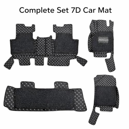 Image of SINEX Premium 7D car mat Full Mat Kia Carens Clavis EV 7 Seater (Model : 2025) |Luxury Leather Double Car Floor Mat Complete Set || 100% Waterproof and Washable | Color : Black