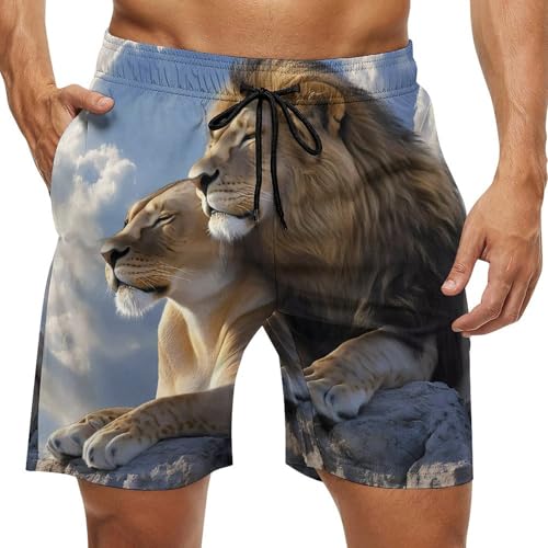 Animal Lion Love Mens Swim Trunks Quick Dry Board Shorts Casual Swimsuit
