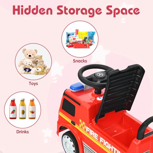 SOARS Mercedes-Benz Rutschauto, Feuerwehrauto mit Warnleuchte, Hupe & Musik, Rutschfahrzeug mit verstecktem Stauraum, Kinderfahrzeug bis 25 kg belastbar, für Kinder ab 1 Jahr – Bild 4