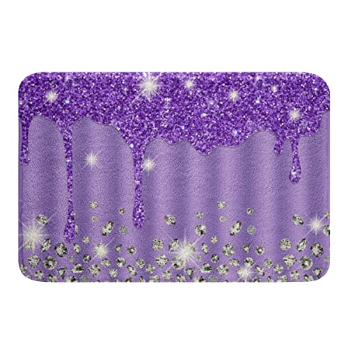 Feelyou Silver Glitter Print (No Glitter) Non Slip Bath Mat Bling Decor Purple Shaggy Absorbent Floor Mat for Diamond Bathroom Rugs Bathroom Floor Indoor Doormat 16