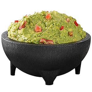 Restaurantware 56 Ounce Salsa Bowl 1 3-Legged Design Molcajete Bowl – Microwavable Dishwashable Black Plastic Salsa Bowl Shatterproof For Sauces Guacamole and Cheese Dip