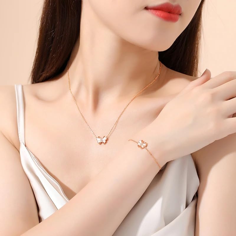 Collier en argent S925 anti-allergie, pendentif nœud papillon rose - 2