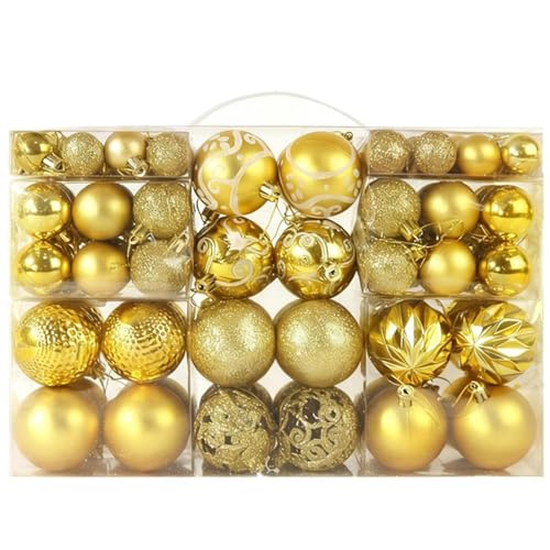 TRIXES Lot de 100 Boules de Noël dorées – Décorations incassables pour Sapin de Noël, Tailles variées