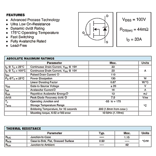 Image of IRF540 IRF540N MOSFET Transistors 33A 100V IRF520NPBF N-Channel Power Transistor 33 Amp 100 Volt TO-220 (Pack of 10pcs)