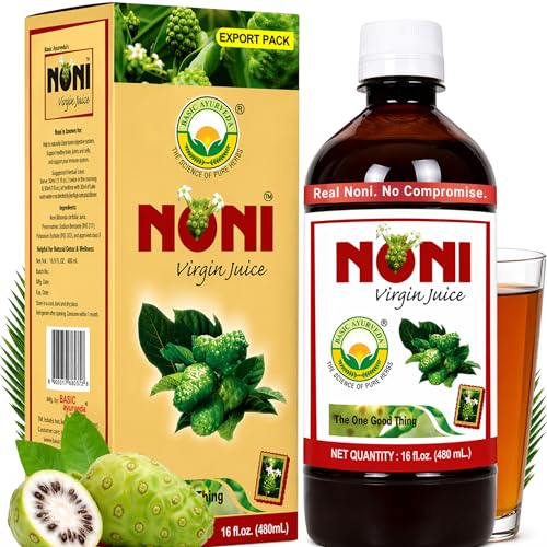 BASIC AYURVEDA Noni Virgin Fruit Juice | 16.23 Fl Oz (480ml) | Pure & Organic | Natural Antioxidant-Rich Fruit Juice | for Wellness Energy & Daily Health Support