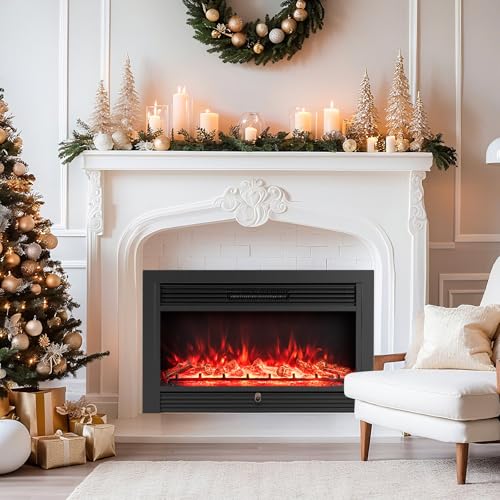 TANGZON Recessed Electric Fireplace, Wall Mounted Freestanding Fire Heater with Flame Colors, Brightness, Remote Control & Thermostat - Image 9