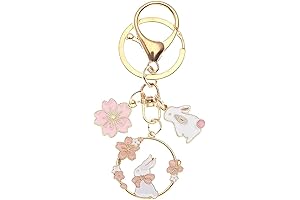 Adorable Metal Rabbit Keychain: A Cherry Blossom Delight