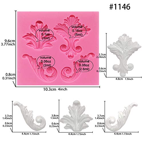 Funshowcase 4 Cavity Vintage Curlicue Lace And Scroll Silicone Mold For Cake Border Cupcake Topper Decoration, Sugar Paste, Chocolate, Fondant, Resin, Polymer Clay Projects #TOP2