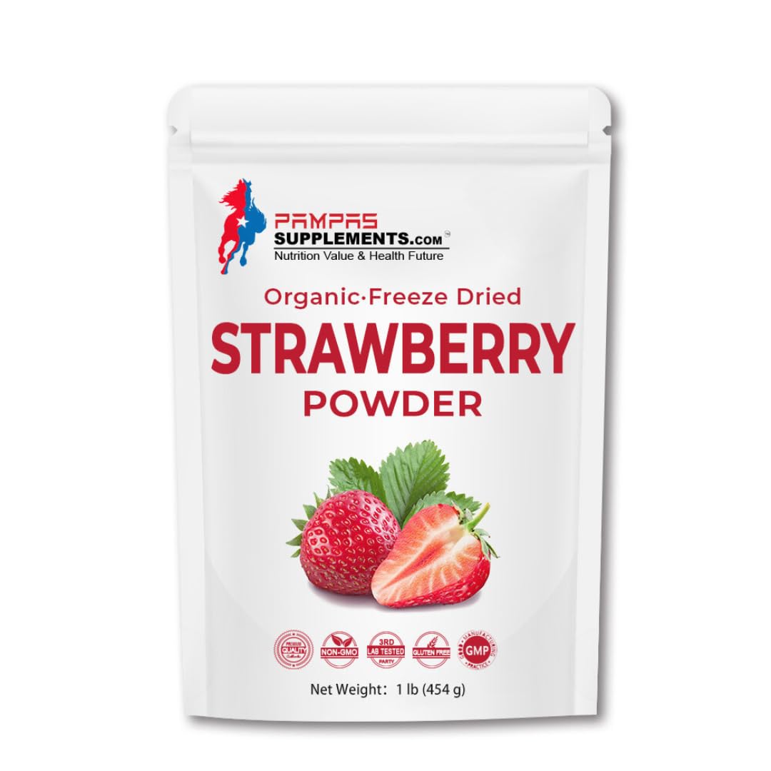 Organic Strawberry Powder, 1lb | Freeze-Dried Strawberries Source | 100% Natural Fruit Powder | Great Flavor for Drinks, Smoothie, & Beverages | Non-GMO & Vegan Friendly