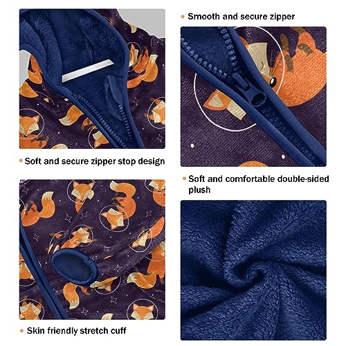 Cute Space Foxes Boys Fleece Hoody Jacket Zip Up Coat Warm Fall Winter Plush Jacket Long Sleeve Outerwear3