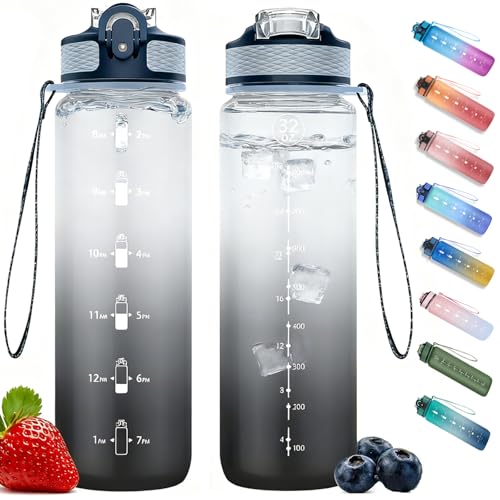 NAVTUE Trinkflasche, 1L Sport-Wasserflasche mit...
