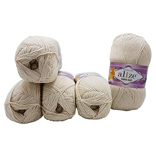 5 ovillos de 100 g de lana para tejer Alize Cotton Gold con 55% algodón, 500 g, color beige claro 67