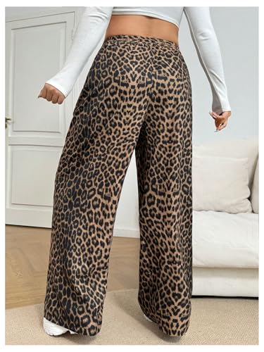 Image of RoseSeek Women's Letter Leopard Print Y2K Straight Elastic Waist Leg Pants