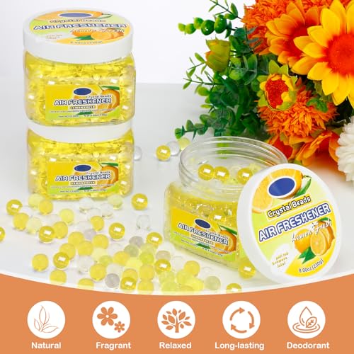 Image of 12 Pcs Air Freshener Bulk Odor Gel Eliminator Beads 8 Oz, Lemon | Long Lasting Air Freshener Beads in Jars Eliminates Odors in Home Bathrooms, Cars, Boats, Rvs, Pet Areas