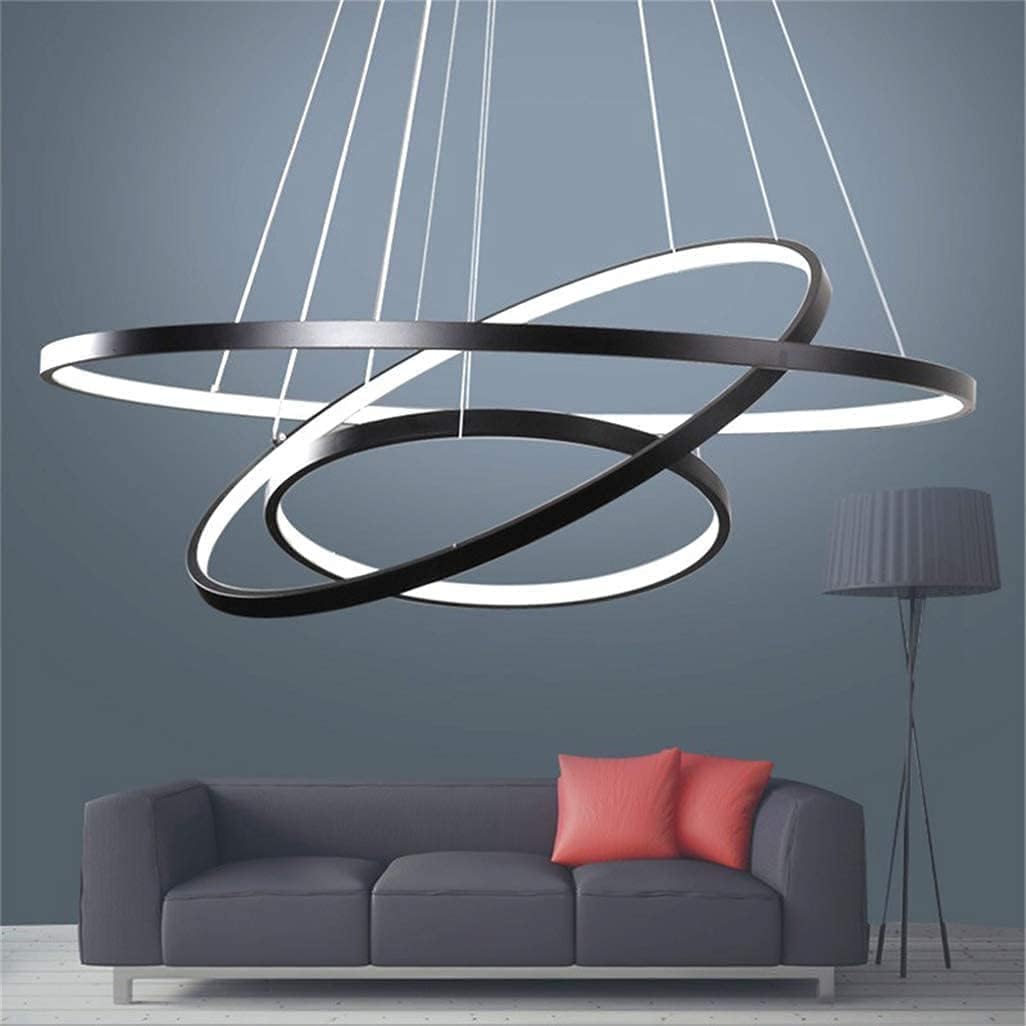 Lampadario a LED Soggiorno Lampada da soffitto Creativo Rotondo a 3 Anelli lampadario, dimmerabile con Telecomando 3000K-6500K, lampade da Camera acriliche Decorazione Ufficio 76w,Nero