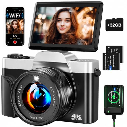 Cámara Digital 4K 64MP con WiFi, Cámara Vlogging con Autofocus y Webcam, Pantal…