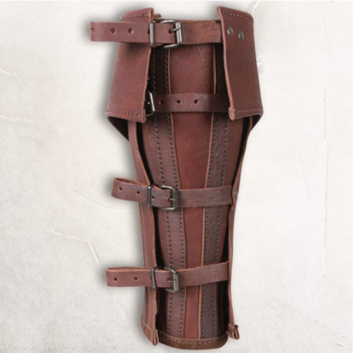 Mittelalterlicher gotischer Bein Schutzverstellbares Schuhschnalle in Leder PU Greav Hälfte Chaps Viking Ritter Bein Rüstung Vintage -Stiefel Cover Gitter, mittelalterlicher Stil,Braun