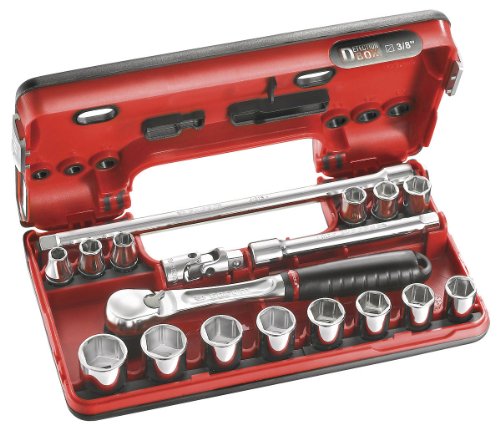 Facom JL.DBOX1 Hexagon Socket Set in Detection Box, 8mm-22mm, 3/8" Square Drive, 18 Pieces, White