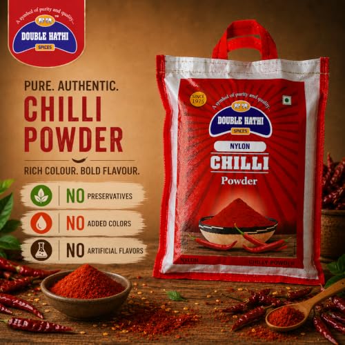 Image of Double Hathi Red Chilli Powder 5Kg - Pure Lal Mirch Powder with No Added Flavours or Colours - Natural Spices for Authentic Indian Cuisine - Fresh and Aromatic Mirchi Powder