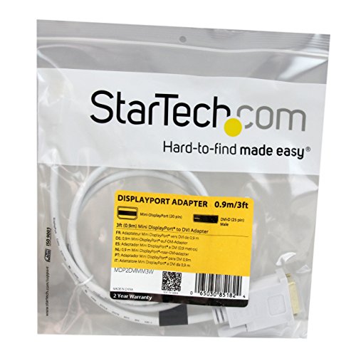StarTech.com 3 ft Mini DisplayPort to DVI Adapter Cable - Mini DP to DVI Video Converter - MDP to DVI Cable for Mac / PC 1920x1200 - White (MDP2DVIMM3W) - Thumbnail 2