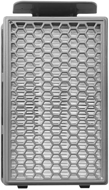 Bottom view of a rectangular HEPA filter showing the pleated white filter material.