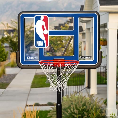 Image of Lifetime NBA League Edition Portable Basketball Hoop, Adjustable Height 7.5-10 Ft, 44 Inch Shatterproof Fusion Backboard, Base with Wheels
