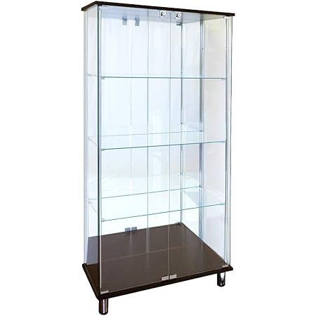 Amazon ガラスコレクションケース Jony ジョニー 鍵付 ガラスケース ディスプレイラック 地球家具 コレクションラック ガラスケース本体 ワイド幅80cm ハイ 背面ミラータイプ ブラウン Ledは別売です コレクションケース オンライン通販