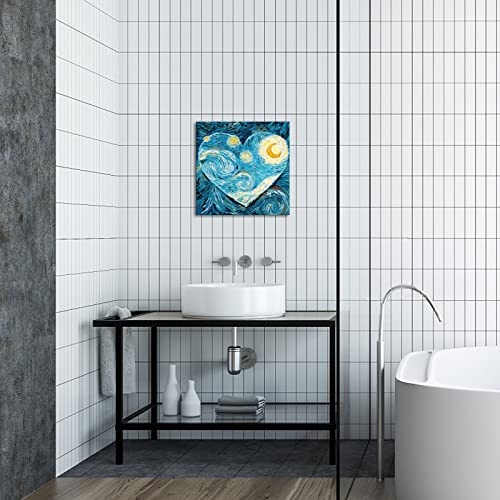 Klvos Love Heart Wall Art Canvas Prints Decor Van Gogh Paintings Style Heart Starry Night Canvas Wooden Framed Artwork For Living Room Bedroom Office Home Decor Ready To Hang 16X16Inch #TOP2