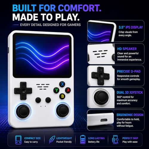 Image of Casaquin R36S Retro Handheld Gaming Device, 64GB Storage with 15000+ Built-in Games, 3.5 Inch IPS Screen, Portable Linux Gaming System, Rechargeable Battery