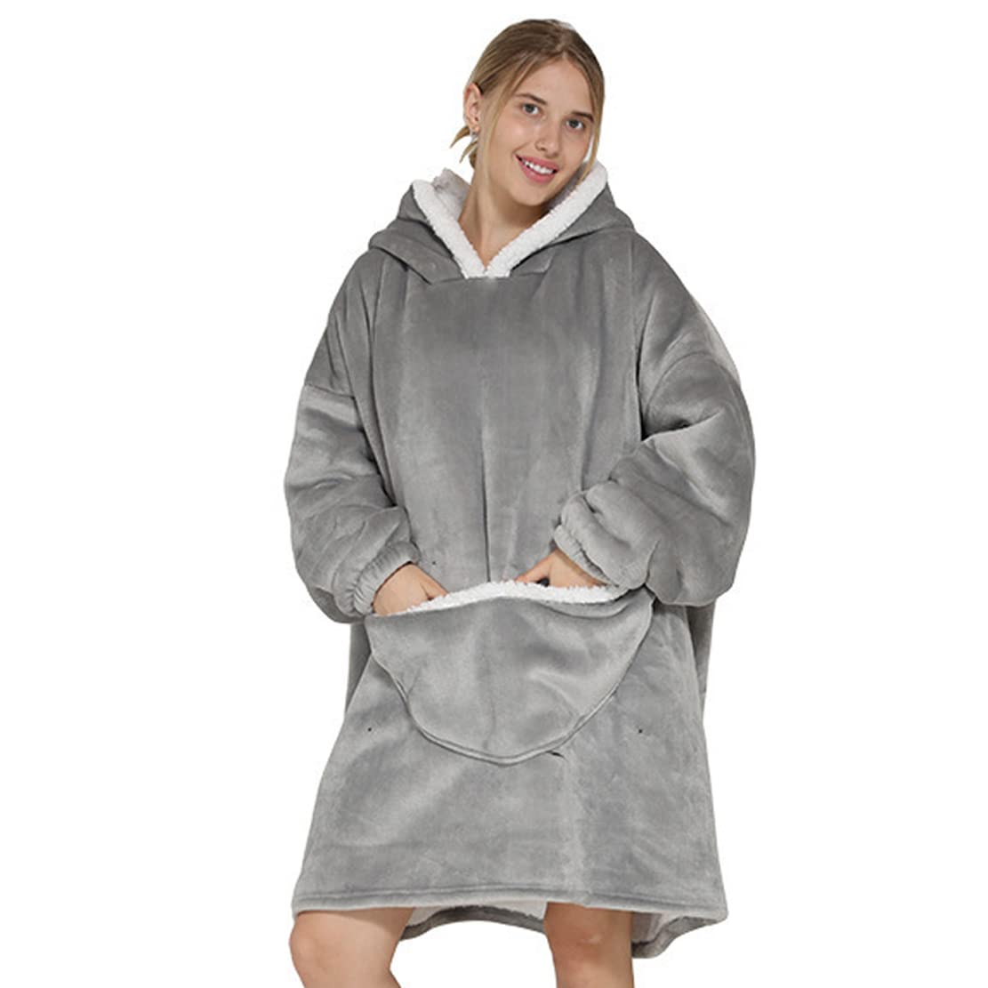 Hwalleum Unisex Oversized Adults Blanket Hoodies, Womens Winter Wearable Blanket Sweatshirt with Cute Printed Pattern, Mens Indoor Sherpa Fleece Giant Hooded Pullover with Pocket