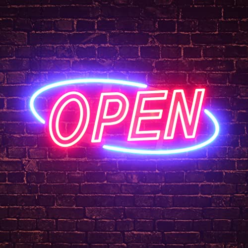 Optiva Open Signs For Business, Large Ultra Bright Open Sign With 12 Animation Settings (Options For Blinking, Flashing, And More). Neon Open Sign Look, Red And Blue Led Light Source, 32 Inches #TOP4
