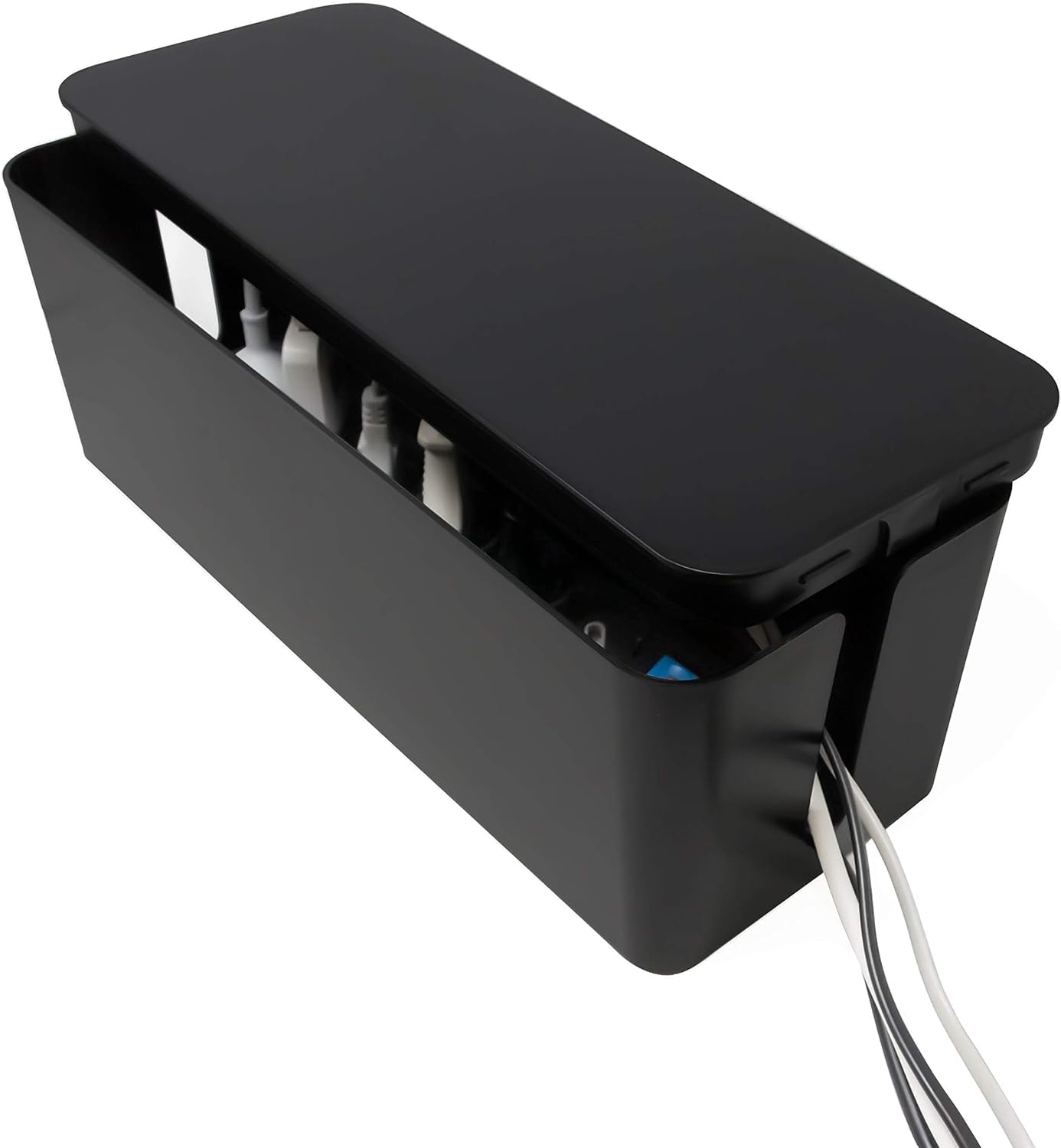 SUKHAD Management Box Cord Storage Box can Manage Hide Plugs Wires Power Strips USB Hub Router TV Computer Desk Organizer | Black