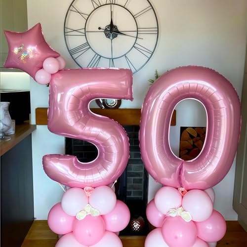 Image of Pastel Pink 2 Balloon Number,40 Inch Light Pink 2 Balloons Large Helium Foil Mylar Number 2 Balloon for Birthday Party Anniversary Decorations
