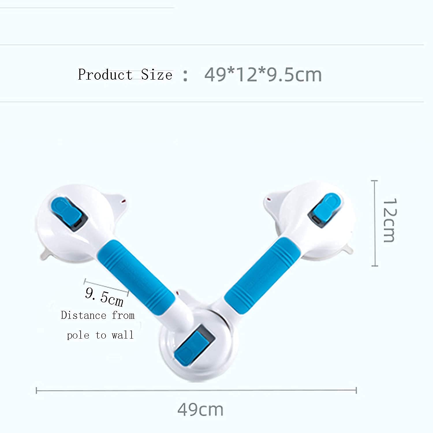 Barra di sicurezza in plastica scanalata per vasca da bagno, con impugnatura antiscivolo, per doccia e vasca da bagno, carico fino a 110 kg, blu, 49 x 12 x 9,5 cm