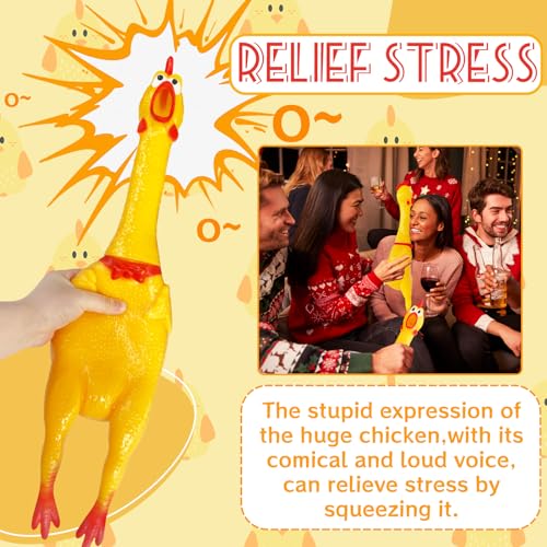 Xeehwb Galinha de borracha louca de 55 cm, brinquedos de frango de apertar amarelos, brinquedos de c