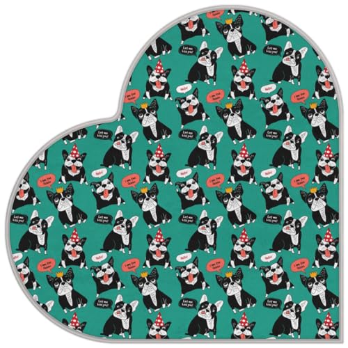 Niedliche Französische Bulldogge Liebe Langhaar Verdickte Boden Fußmatte Teppiche 80 cm Hund Bulldogge Bereich Teppich für Wohnzimmer Küche Schlafzimmer Waschbar rutschfest Bodenmatte Teppich