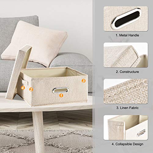 Hongkerne Linen Fabric Storage Bin With Lid[1-Pack] Foldable Storage Box Organizer Storage Basket With Lid Closet Storage Bins For Clothes Storage Containers For Bedroom Office Home (Cream, Small) #TOP3
