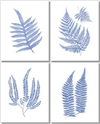 Fern Wall Art - Botanical Prints - Blue - (Set of 4)