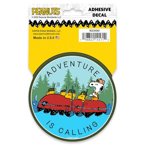 Image of Peanuts Snoopy Adventure is Calling Adhesive Vinyl Decal - Fun Snoopy Canoe Sticker for Car, Water Bottle or Laptop