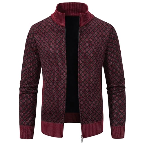 JEKE-DG Men's Slim Fit Full Zipper Sweater Stand Collar Knit Cardigan Sweater Long Sleeve Cable Casual Sweaters