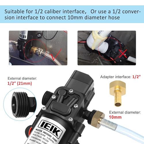 Image of Water Pressure Diaphragm Pump DC 12V 45W Water Pressure Sprayer Pump 4LPM 1.05 GPM 108PSI 147ft Self Priming Pump for Caravan RV Boat Marine Agricultural Spraying Port