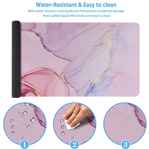 Image of iCasso Extended Gaming Mouse Pad (35.4x15.7 in), Large 3mm Non-Slip Rubber Base Mousepad with Stitched Edges, Waterproof Keyboard Mouse Mat Desk Pad for Work, Game, Office, Home - Glitter Marble