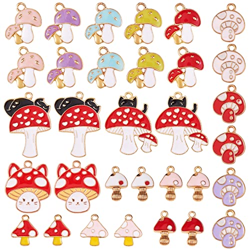 COGCHARGER 32 Stück Pilzanhänger Charms Legierung Emaille Pilz Anhänger Rot Niedlich Pilz Charms für Schmuck Halskette Armband Ohrring Herstellung Cover