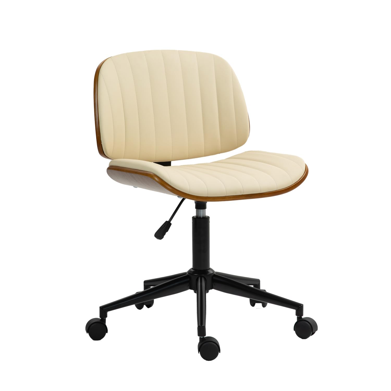 hegmentine,Home Office Chair No Arms with Wheels, Adjustable Height Small Desk Chair, PU Leather Mid Back 360 Swivel Computer Chair, Armless Modern