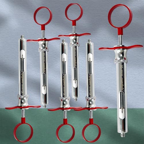 Assorted 6 Each Type CW Dental Aspirating Syinge 1.8mL Anesthetic Injection Syringe German Steel Assorted Metal or Plastic Handle (Metal Handle Red)