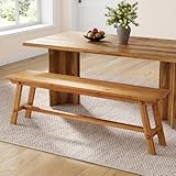 TRIBEWOOD Farmhouse Solid Wood Dining Bench, 55' Long Kitchen Table Bench with Sturdy Frame, Indoor Skinny Benches for Dining Room, Kitchen, Restaurant, Entryway, Easy to Assemble
